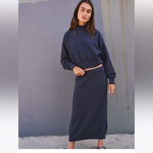 free people Women's hailee Knit Maxi Skirt  set in navy brand new